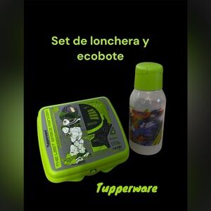Tupperware Neon Green Lunchbox and Bottle Set